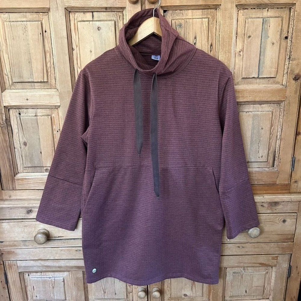 Senita Athletics XS Cowl‎ Neck Sweater Tunic Dress Long Sleeve Striped Brown